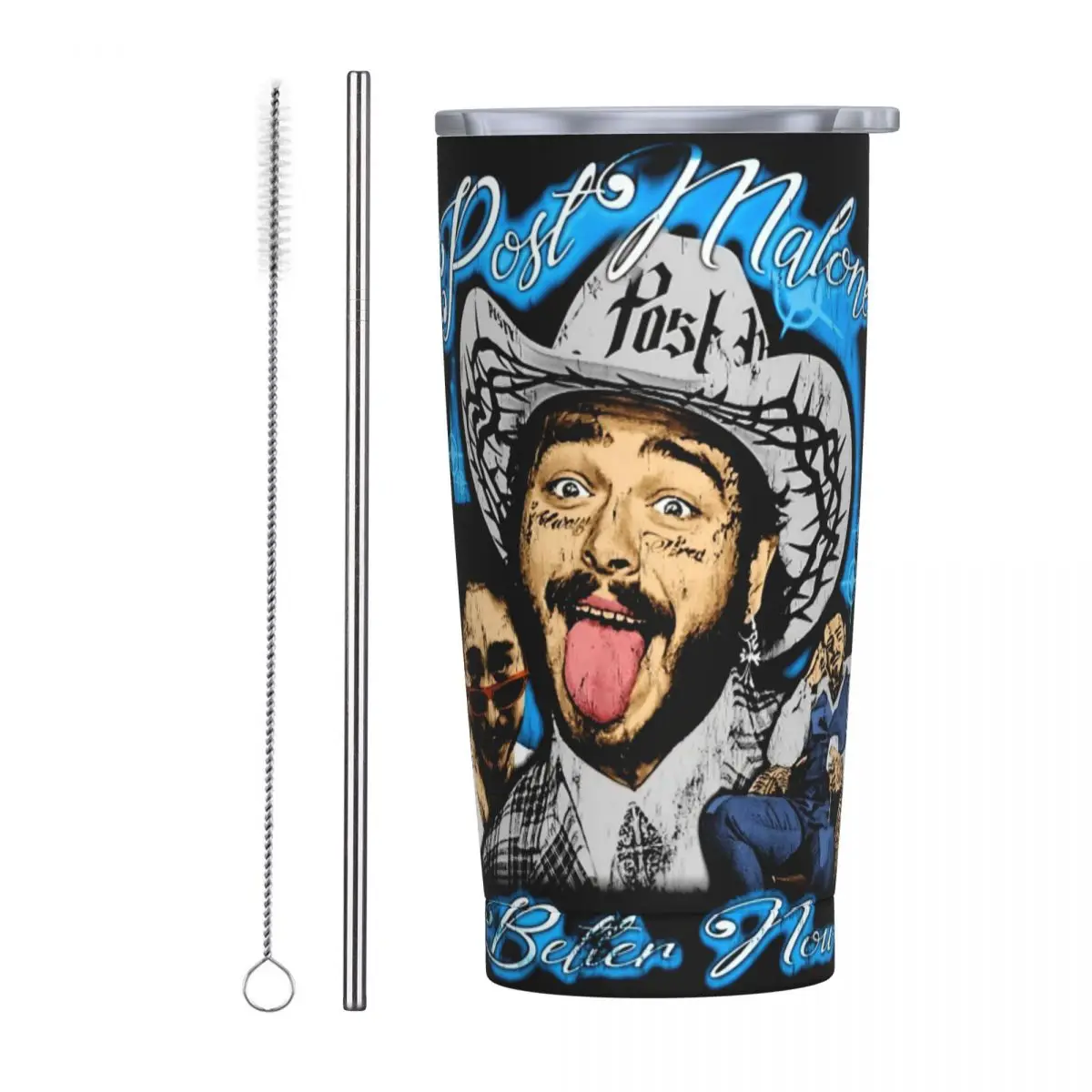 Post Malone Vintage 80s Bootleg 20oz Tumbler Stainless Steel Double Wall Vacuum Insulated Rap Hip Hop Tumblers Cup for Cold Hot