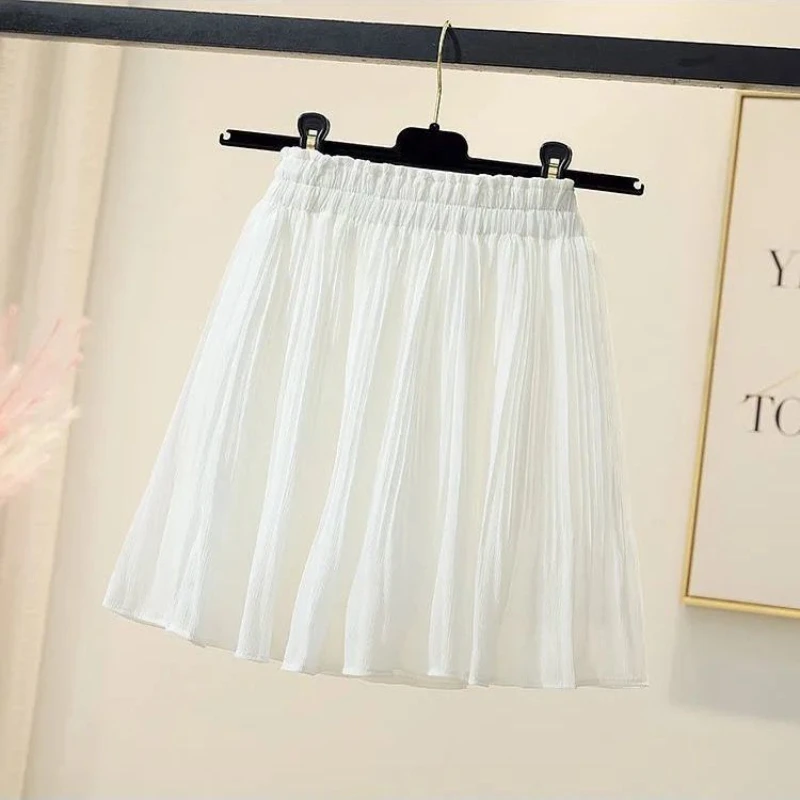 Falda de gasa de Color liso para mujer, pantalón plisado de cintura alta, plisado, antibrillante, 2024, novedad de verano, 100