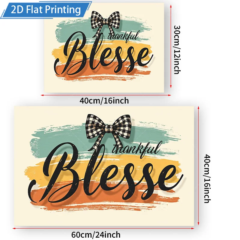 [2D FLAT] 1pc 4x16inch Metal Sign Thankful Blessed Wall Art 2D Flat Print Decorative Metal Sign for Home Farmhouse Style
