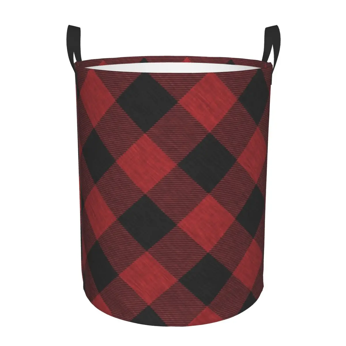 Red And Black Textured Buffalo Plaid Laundry Basket Geometric Gingham Check Clothing Hamper Toys Organizer Storage Bins