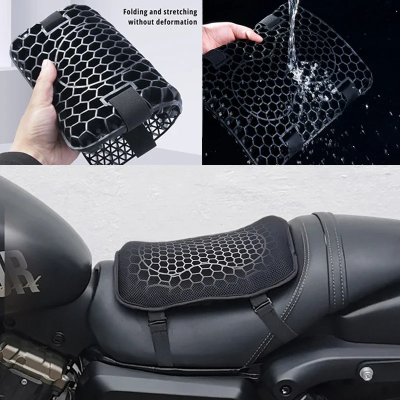

Motorcycle honeycomb gel seat cushion 3D mesh fabricComfort Damping Absorbing Pressure Motorcycle Relief Breathable Seat Cushion