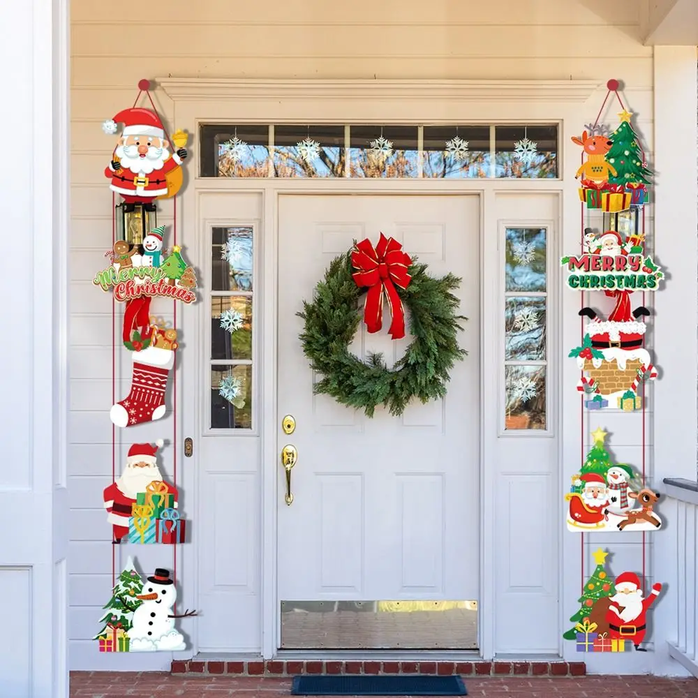 

10pcs/set Santa Claus Door Hanging Banner Snowman Multi-scene Porch Door Banner Paper Decorative Christmas Hanging Flag