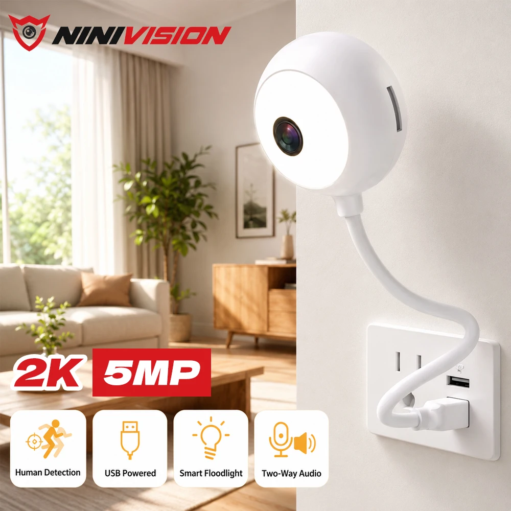 5mp-屋内-wifi-セキュリティカメラ-usb-電源スマート投光器人間検知双方向オーディオフレキシブルグースネックスマートホームモニター