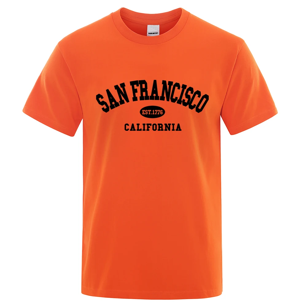 Sanfrancisco Est.1776 كاليفورنيا رسالة تي شيرت الرجال الموضة المتضخم بلايز الصيف التي شيرت فضفاض مصمم فاخر بسيط المحملة