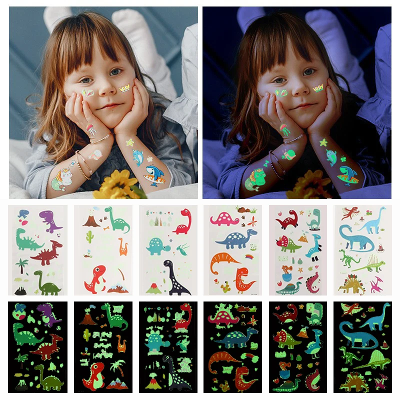 10Pcs Luminous Hawaiian Tattoo Stickers Glow In The Dark Beach Party Stickers Tropical Pool Aloha Luau Party Supplies Kid Toys