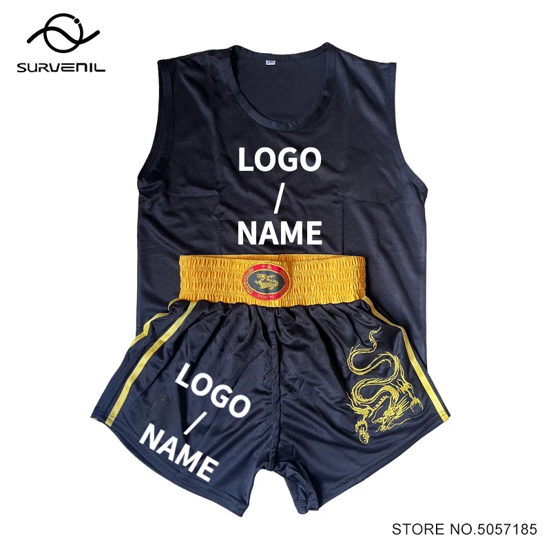 Muay Thai Set Boxing Shorts and Jersey Men Women Kids Customized Logo Sanda Wushu Uniform Martial Arts Kickboxing Training Pants