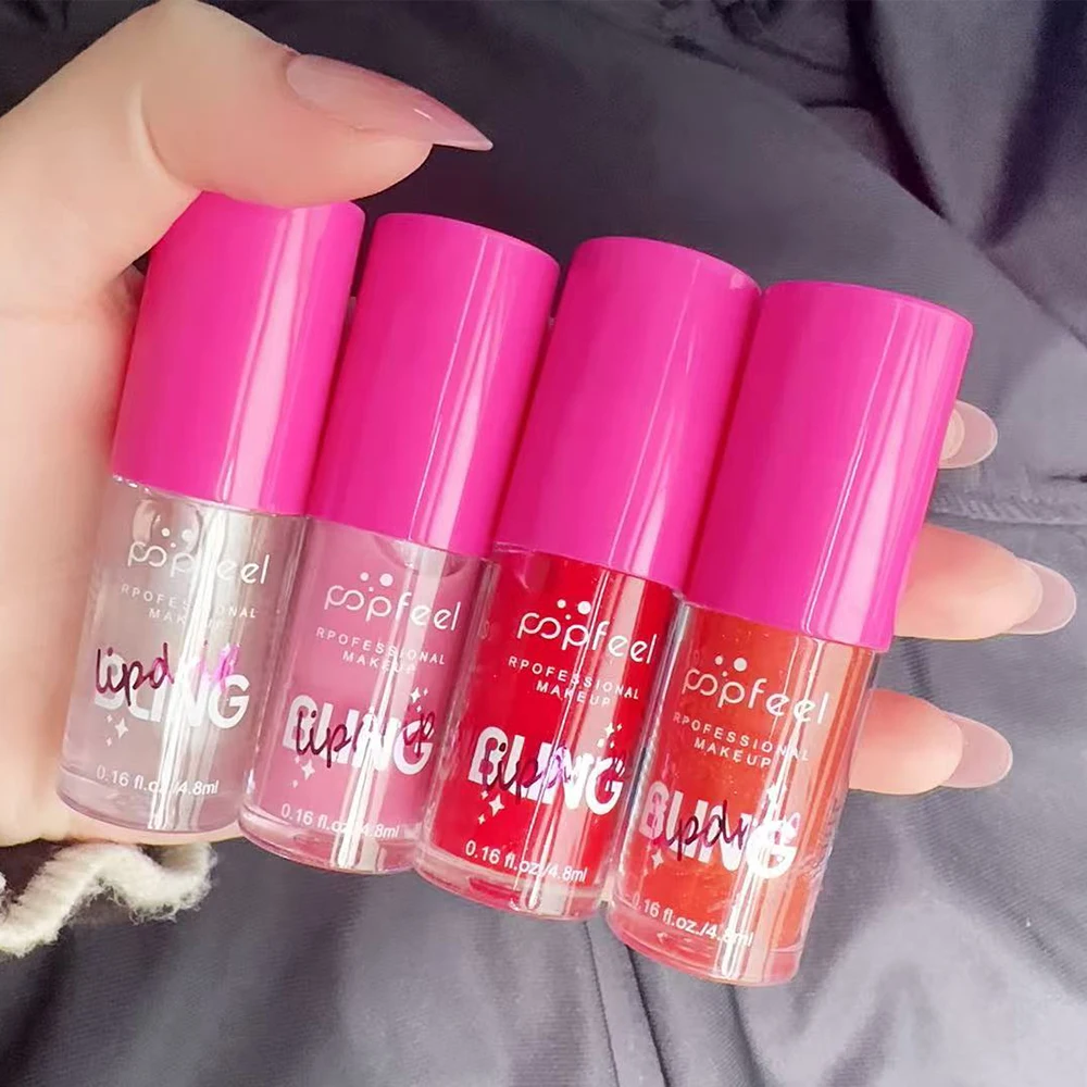 POPFEEL 립 오일 립 케어, 보습 및 영양 공급, 보습 립 글로스, 큰 브러시 헤드 글리터 샤인