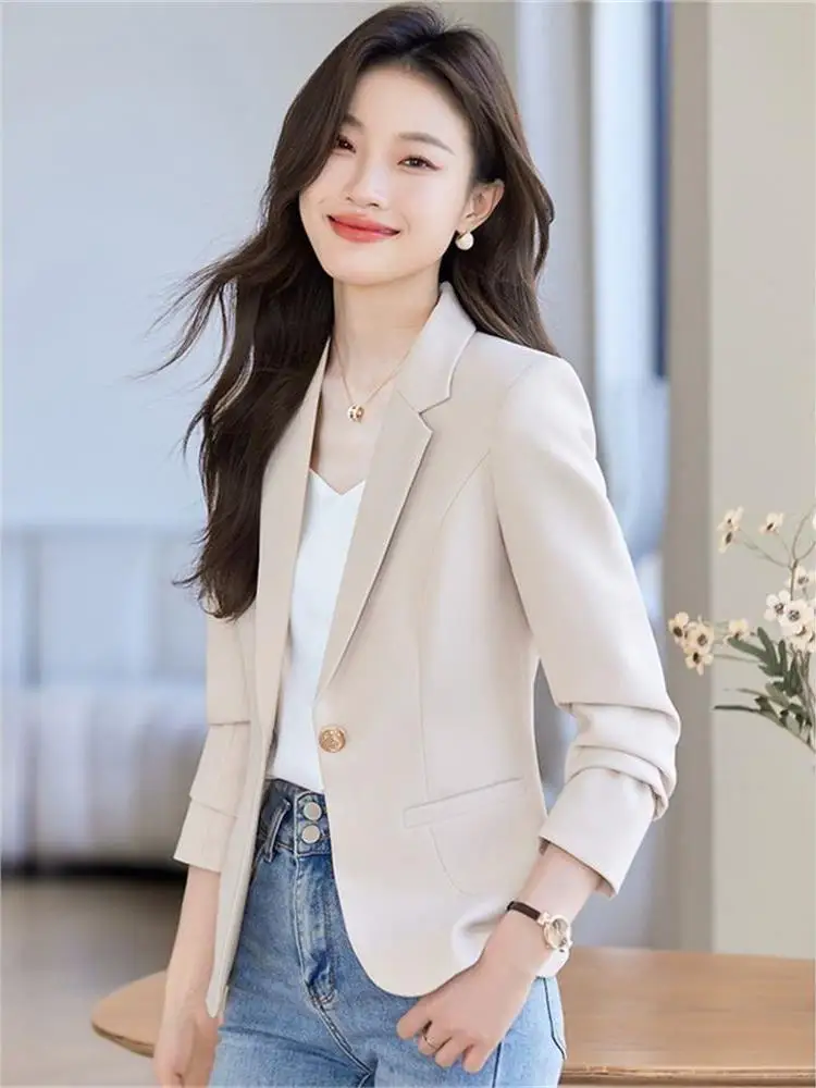 

Женский повседневный костюм Slim Fit: пиджак с длинным рукавом, зимняя коллекция китайского бренда, модный, укороченный размер