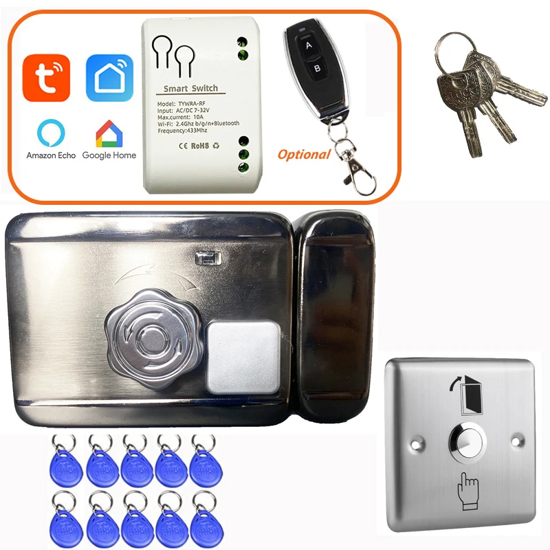 

Push Button With 12V Electric Lock Mechanical RIM Lock Invisible Lock Optional Tuya SMart Life App Unlock RF remote Controler