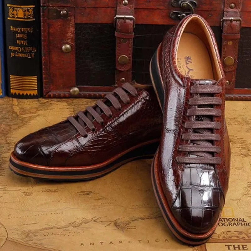 ourui new arrival  crocodile shoes male lace-up Single shoes brown Genuine leather business Men's leather shoes men shoes