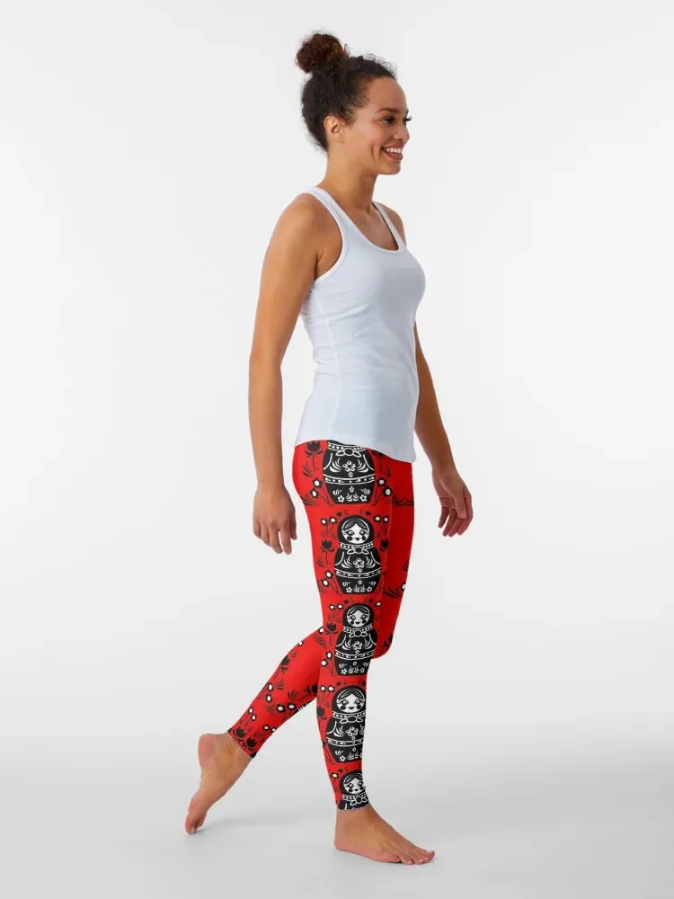 Red & Black Matryoshka Russian Nesting Doll Leggings Golf wear Women's trousers sports shirts gym Womens Leggings
