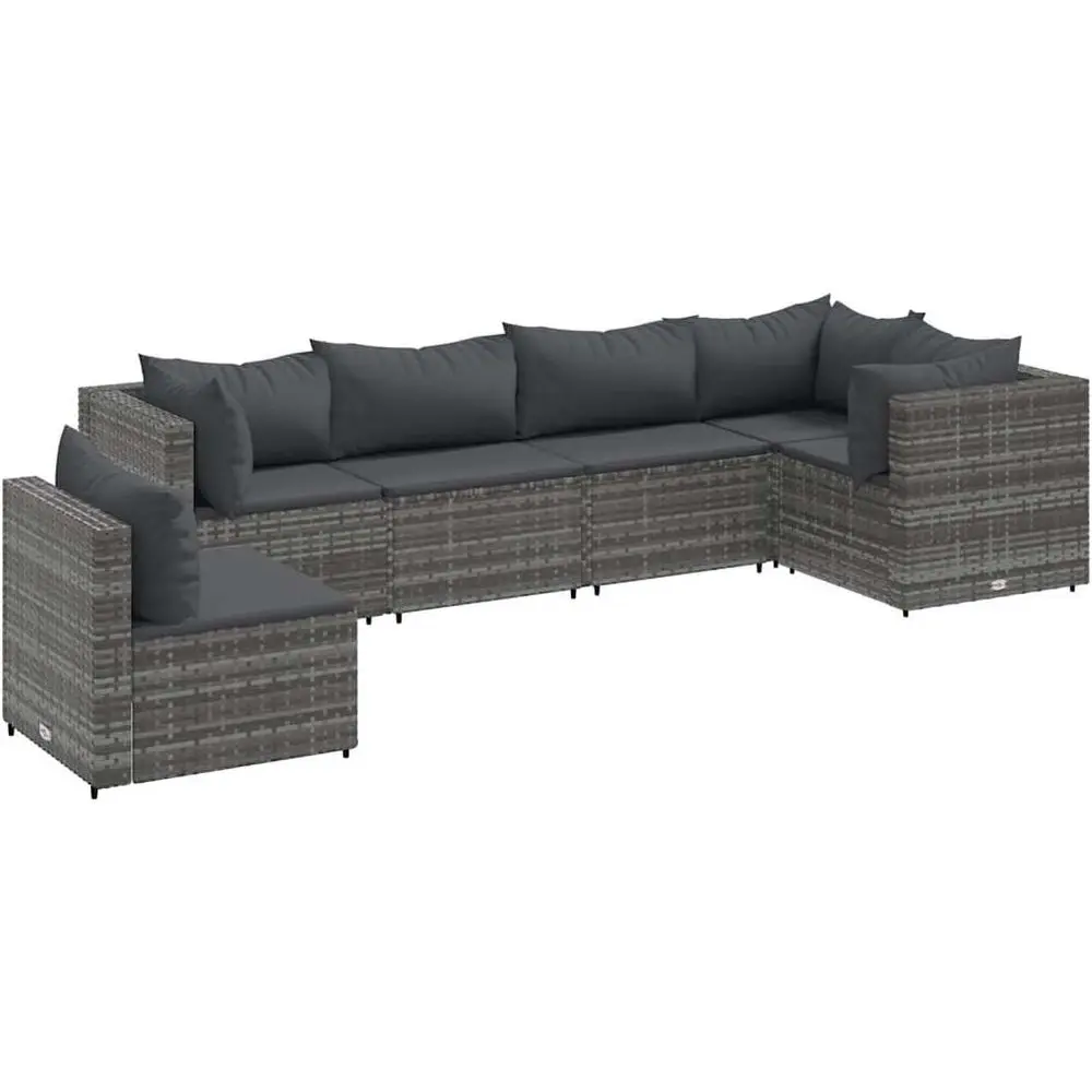 

6-Piece Grey Wicker Outdoor Sofa Set with Cushions