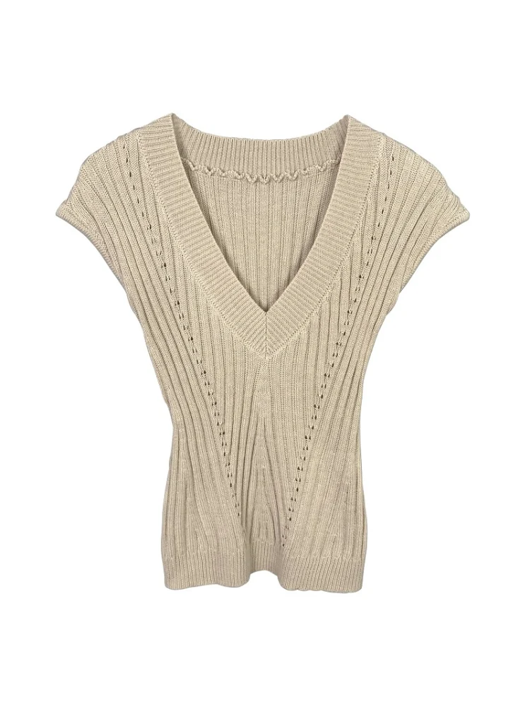 Sexy V-ne Or-sved Top lavorato a maglia Faion T-shirt attillata da donna Pendolari Sle Versione coreana Fibra di poliestere