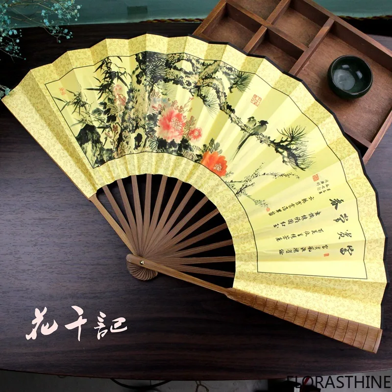 Chinese style 10 inch silk big silk fan ancient style Folding Hanfu Fan Handmade Gift Classical Male Folding Bamboo Carry-on