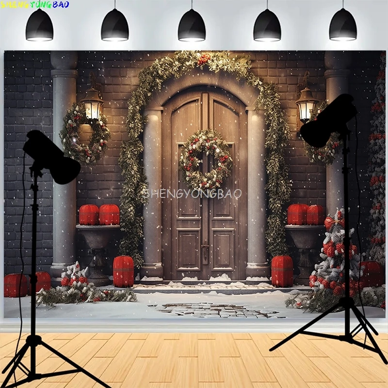 

Merry Christmas Day Tree Balls Photography Backdrops Fireplace Winter Xmas Plant Family Party New Years Photo Background XH-78