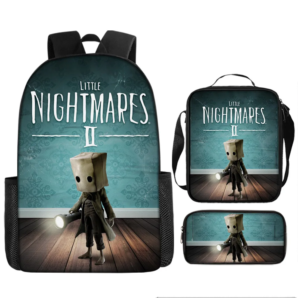 Mochila de desenho animado Little Nightmares Conjunto de 3 peças Mochila de anime Bolsa de ombro Bolsa para caneta