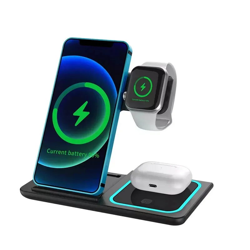 Foldable Wireless Charging Station, 3 in 1 Fast Charger Stand for iPhone