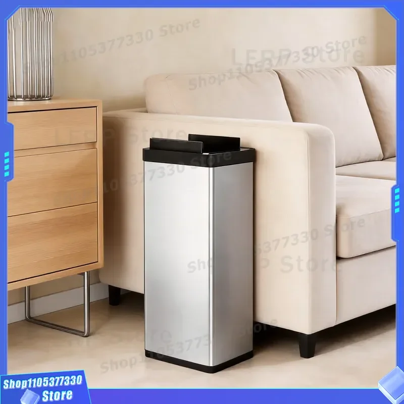 30L Smart Sensor Trash Can Stainless Steel Vertical Bin Automatic Lid Silent Closing Kitchen Waste Basket with Bag Holder