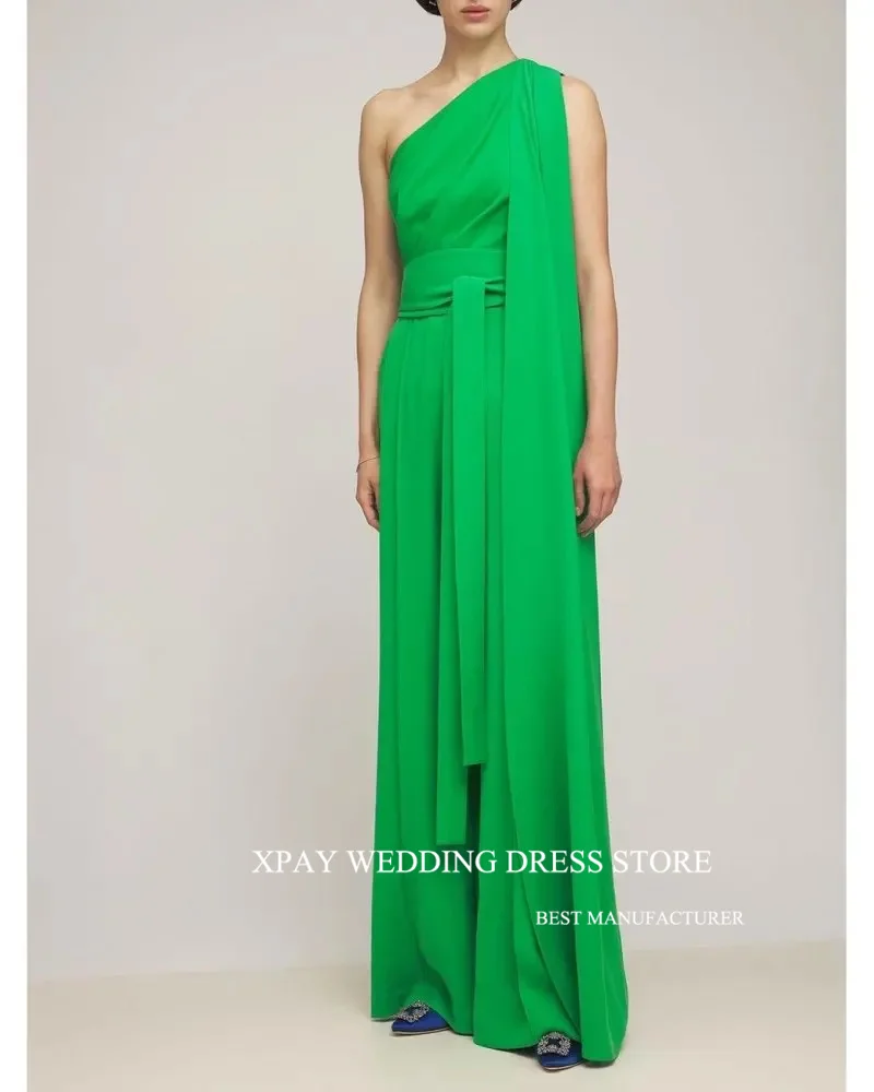 XPAY Bright Green Jumpsuit Women Garment Beach Outfit Custom Made Jersey Formal Party Evening Gowns New Modern One Shoulder