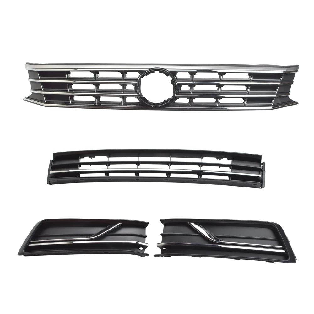 

For 16-19 VW Passat Front Bumper Lower&Upper Grille+Fog Light Bezels Cover Set