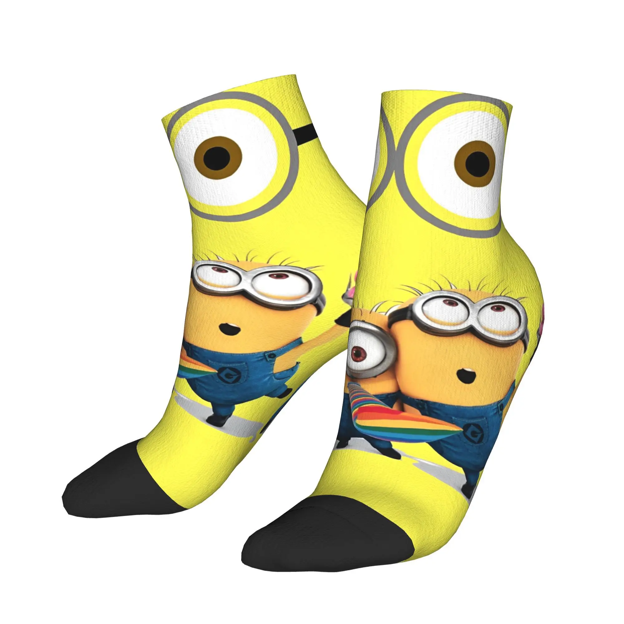 

Cute Cartoon Yellow Minions Casual Socks For Men Cartoon Yellow Big Eyes Funny Ankle Socks Spring Skateboard Anti-Slip Sock