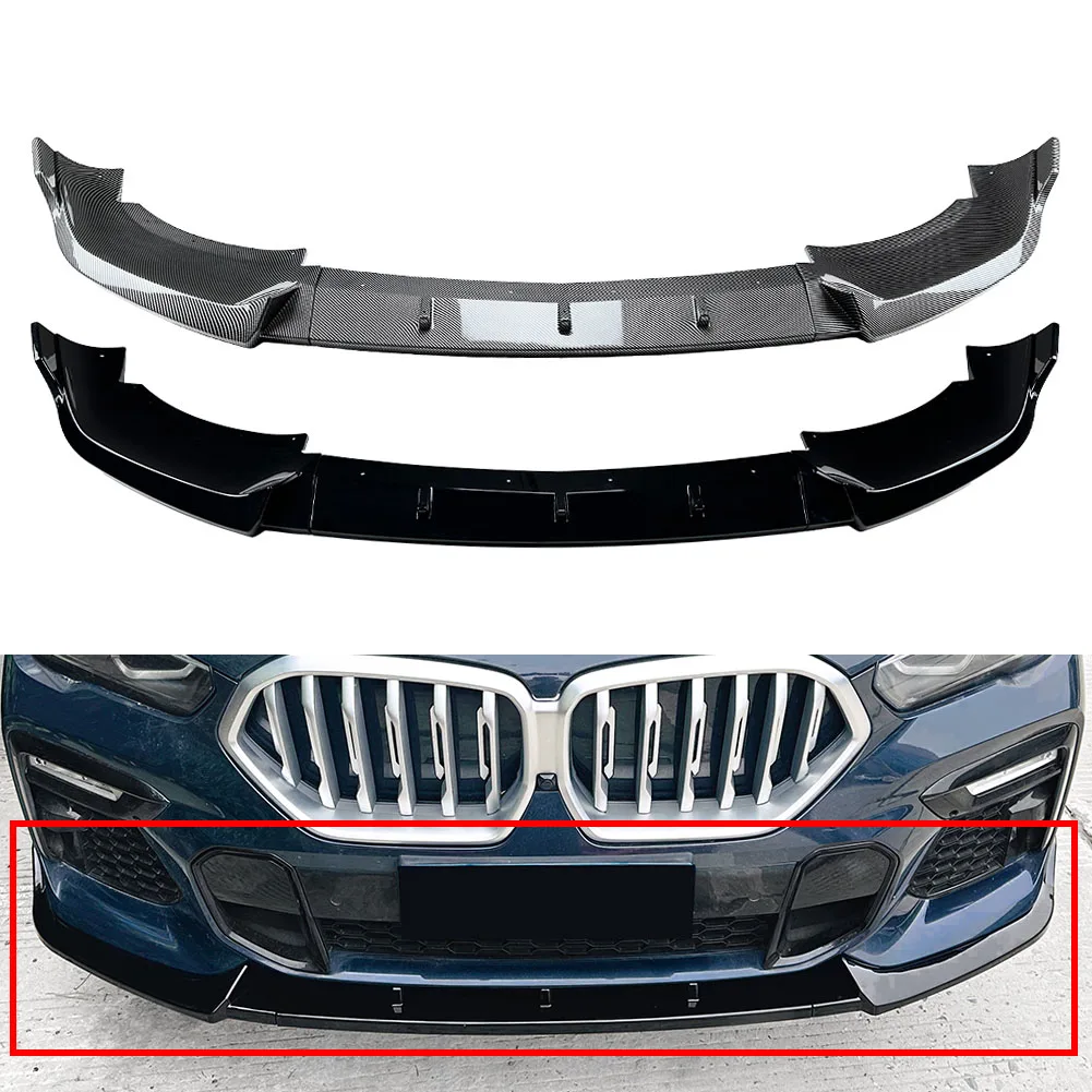 3Pcs ABS Car Front Bumper Splitter Spoiler Lip For BMW X6 G06 M Sport 2019 2020 2021 2022 2023