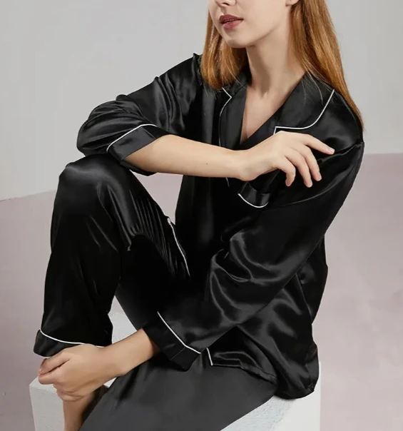 Women's home clothing set, sleepwear, women's color, imitation silk cardigan, long sleeved, long sleeved