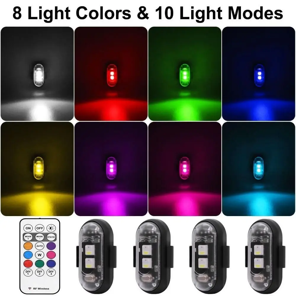 8 Kolorów Bezprzewodowe Lampki LED Stroboskopowe Wodoodporne Antykolizyjne Migające Lampki Rowerowe Nocna Bezpieczeństwo z Pilotem