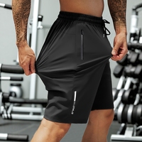 Men's Breathable Nylon-Spandex Summer Shorts - High-Elasticity, Drawstring Waist, Zipper Pockets, Navy Blue, Ideal for Gym, Hiki