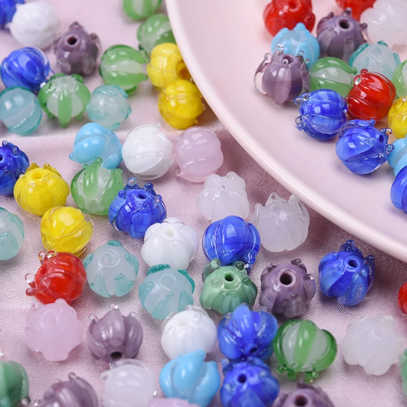 10pcs Glass Flower Bud Lampwork Beads Charms DIY Handmade Loose Spacer Beads For Jewelry Making DIY Bracelet Earring Accessories