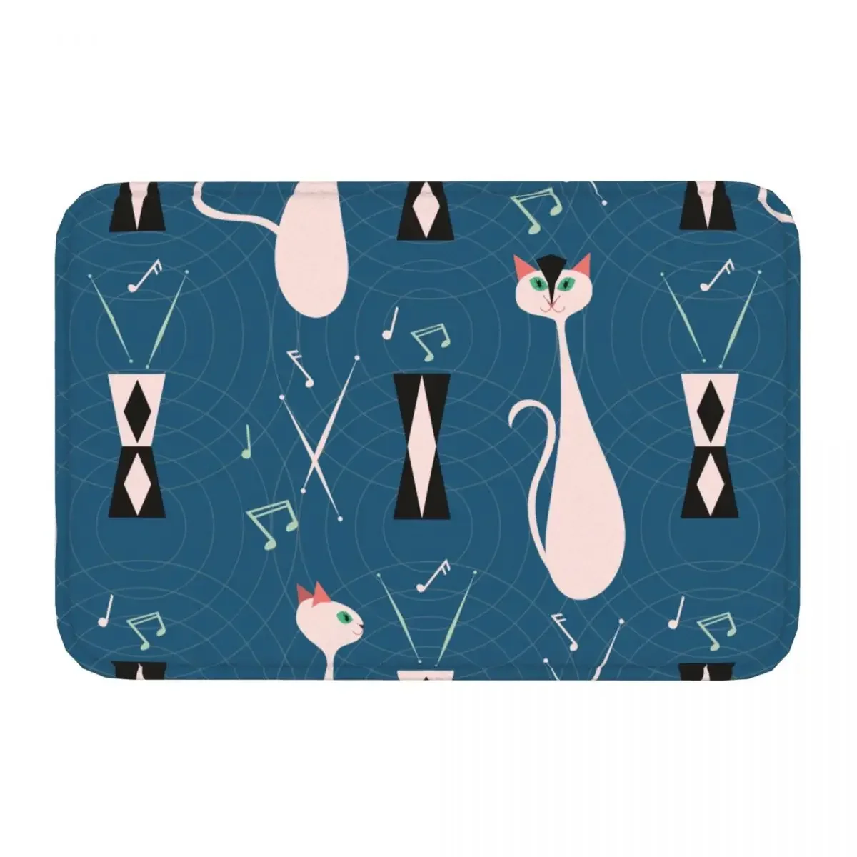 Bath Mat Mid Century Retro Musical Cats Rug Home Doormat Living Room Carpet Decor