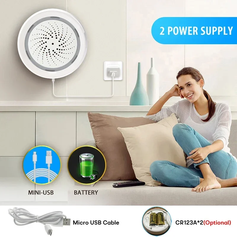 CUSAM Tuya Smart WiFi Siren Alarm 100dB Loud Speaker Built-in 18 Ringtones Strobe Light Alert Home Automation Security System