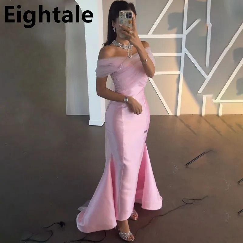 

Eightale 2024 Pink Satin Prom Dress Off Shoulder Beaded Evening Dress Women Formal Party Gown Robes De Soirée Customized