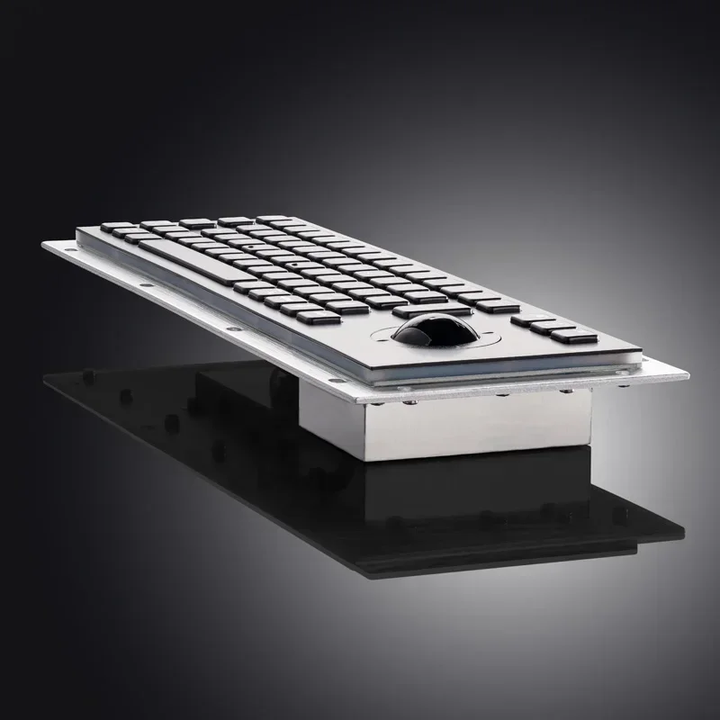 Black Vandalproof kiosk metal keyboard pc industrial panel metal keyboard tray with trackball