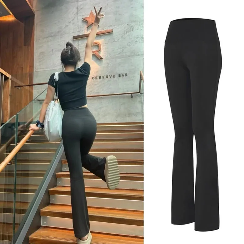 

Women Groove Flare Yoga Pants Logo High Waist Slim Pants Tummy Control Elastic Butt Lift Casual Streetwear Skinny Leggings