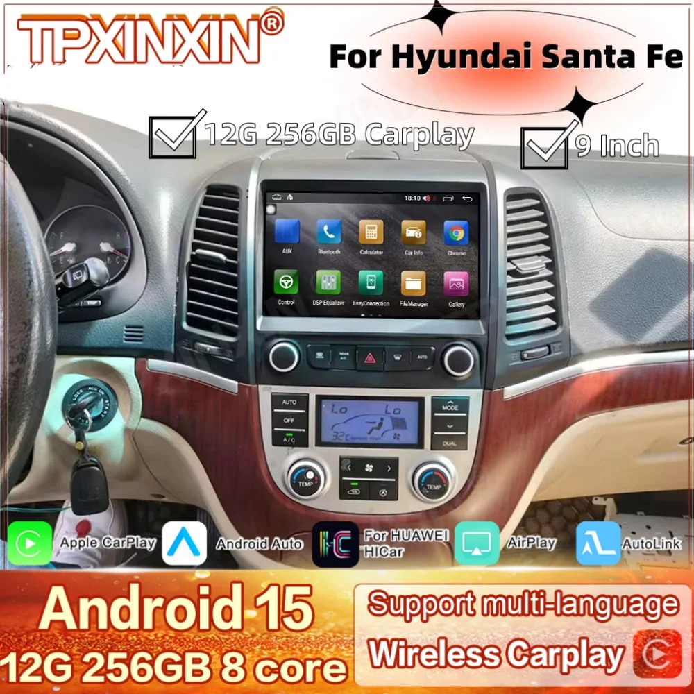 android 15 car stereo for car Wireless Android Auto Split Screen For Hyundai Santa Fe GPS Player Multimedia Car Radio Head Unit