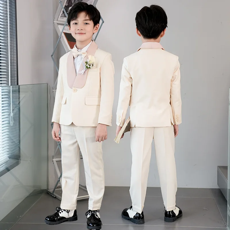 

Boys Formal High-end Dress Suit Set Children's Host Piano Performance Wedding Catwalk Photo Costume Kids Blazer Pants Bowtie