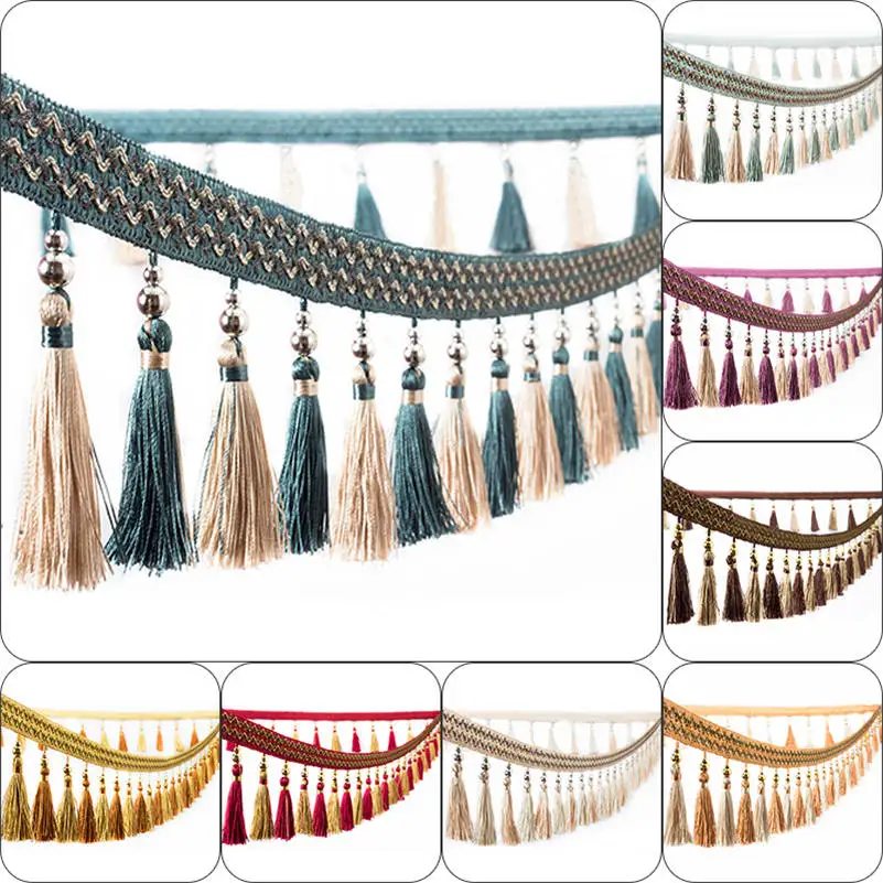 1M Curtain Tassel Beaded Fringe Sewing Trim Braid Boho Upholstery DIY Lace Trim Fringe Curtain Accessories