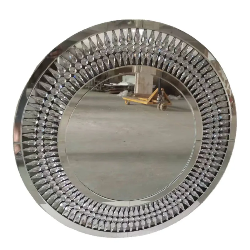 

Simple round silver, rhinestone mirror glass, decorative hanging mirror, enigma mirror