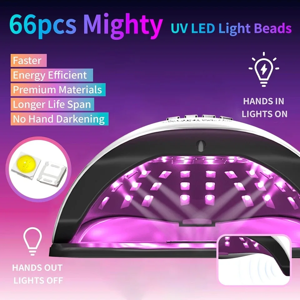 66LEDs Powerful Nail Dryer UV LED Nail Lamp For Curing Gel Nail Polish With Motion Sensing Manicure Pedicure Salon Tool