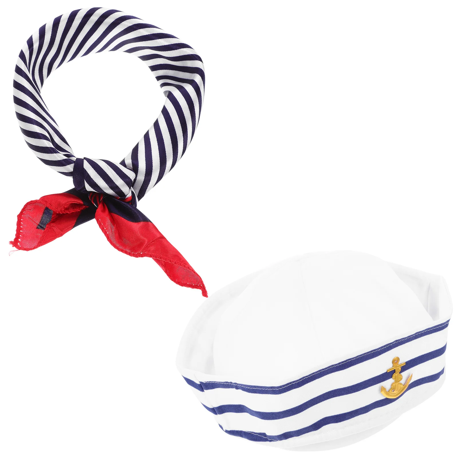 1 set berretto da marinaio per yacht cappello sciarpa accessorio per costume nautico traspirante durevole unisex gioco di ruolo in maschera di Halloween