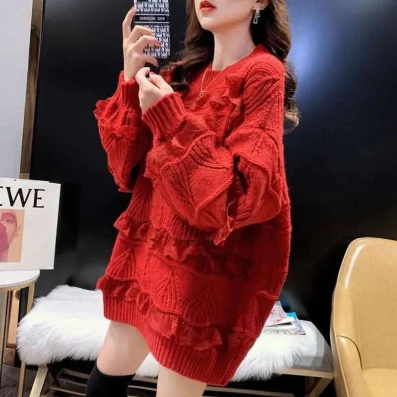 Fashion-forward Women’s Sweater 2023 with Lace Stitching Pullover Top Autumn Winter Elegant and Chic Women’s Outerwear Sweater