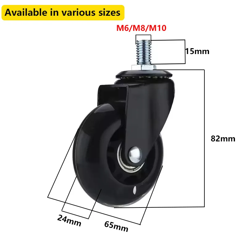 6 Packs 2.5 Inch Screw Rod M6/8/10 Universal Movable PU Wheel Small Light Trolley Caster for Home Furniture Easy Movement