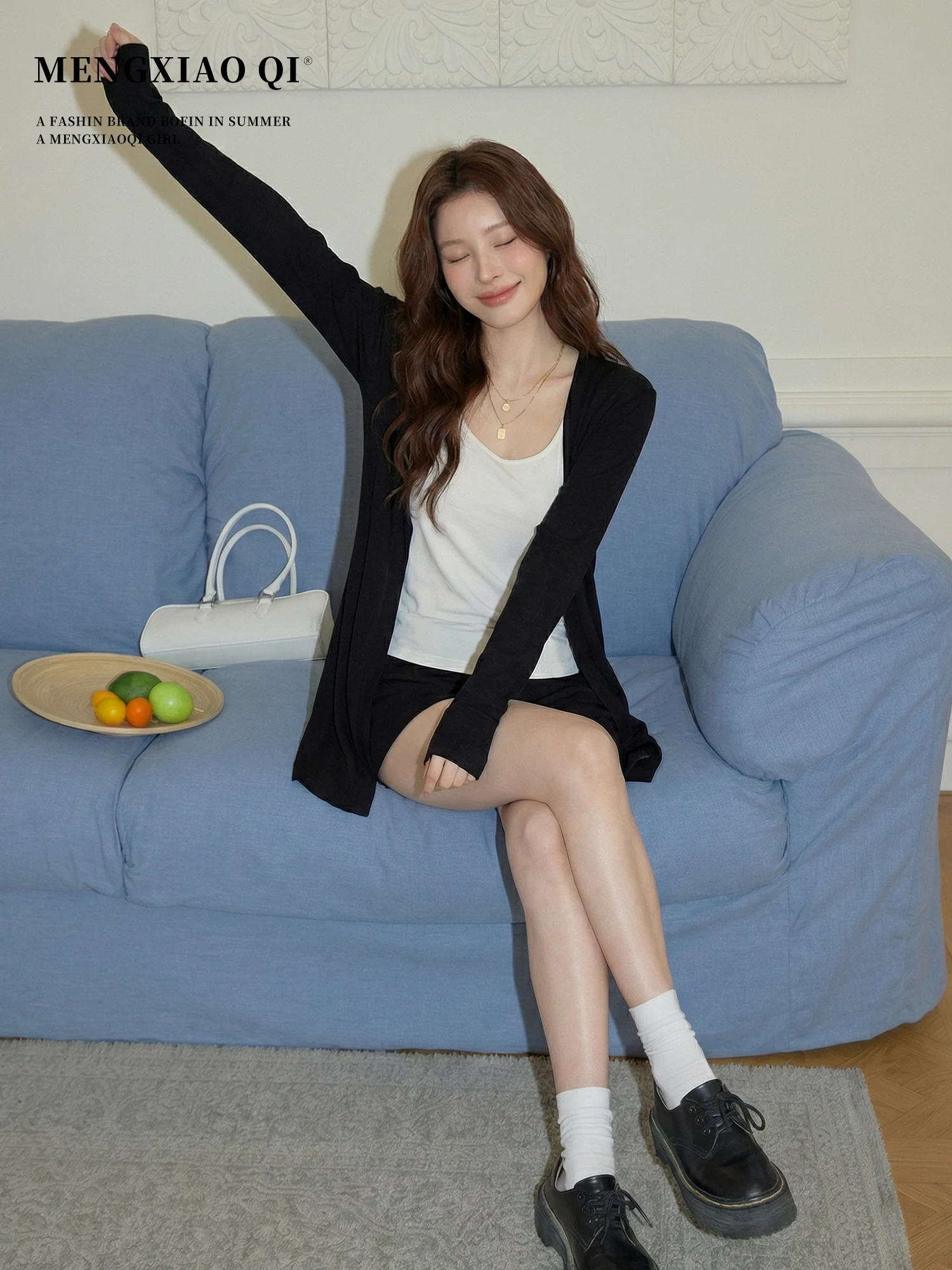 

Женский тонкий вязаный кардиган Meng Xiaoqi Lazy Sle, весенний, средней длины, для похудения, с защитой от солнца, для многослойных образов