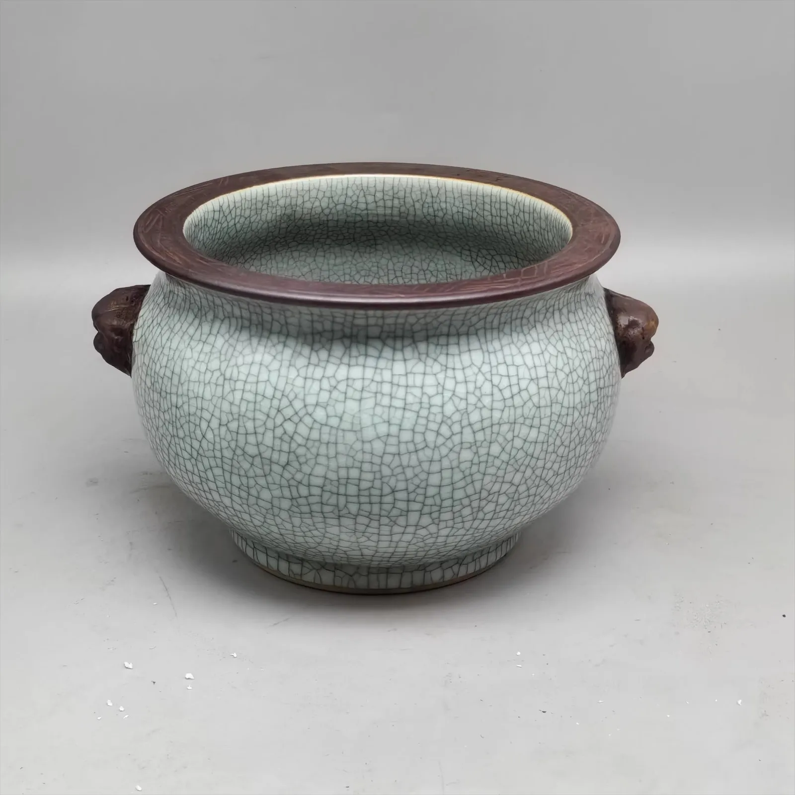 8.30 inch Chinese Song Ge Kiln Celadon Cracked Porcelain Censer Incense Burner