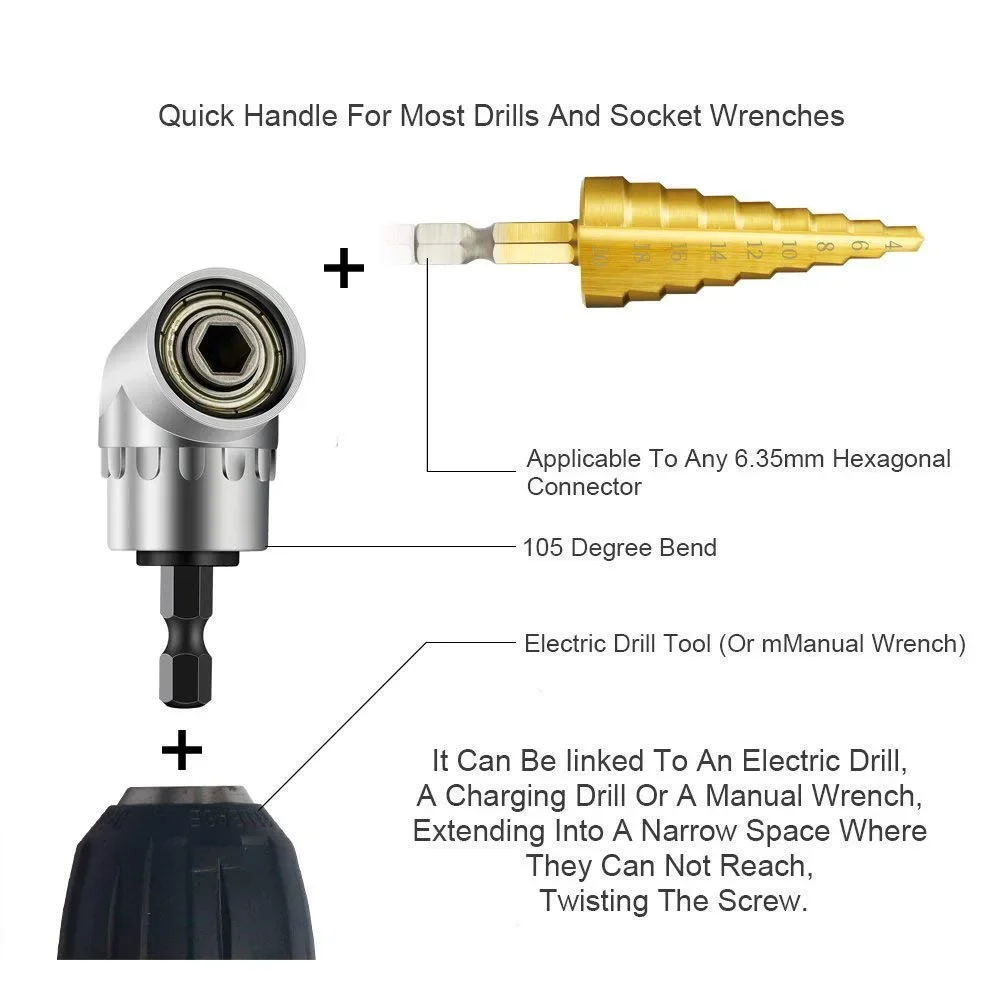 1pc Right Angle Drill 105 Degree Right Angle Driver Angle Extension Power Screwdriver Drill Attachment 1/4inch Hex Bit Drill Bit