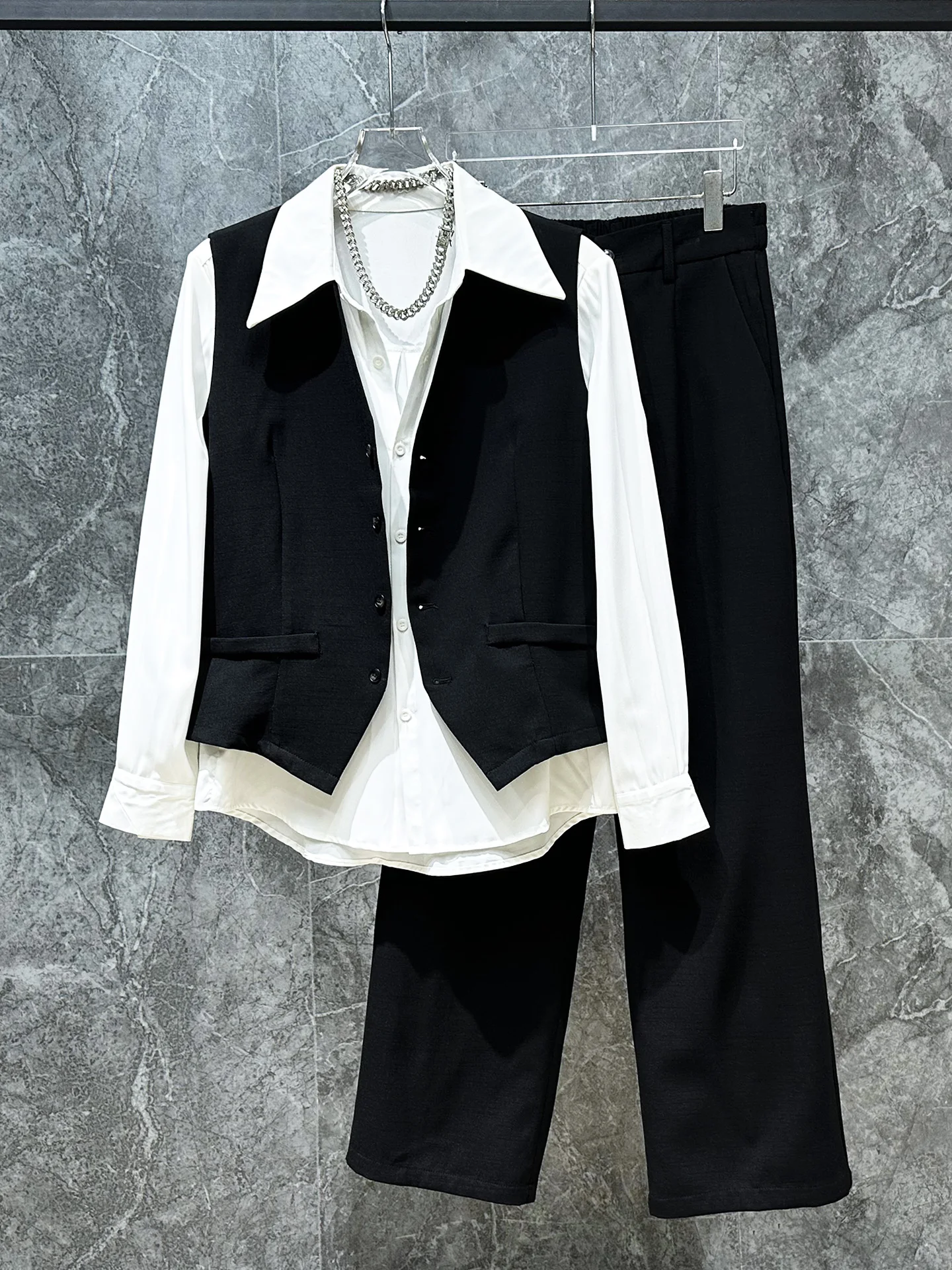 

Men's Faionable Casual Vest Pants Set Simple Versatile Summer Outfit Korean Sle No Brand Youth Long Svel Suit
