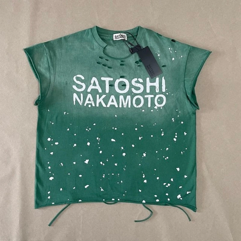 Satoshi Render Hole Sleeveless T‑shirt High Quality Unisex Black Blue Green Lovers Top For Men Women
