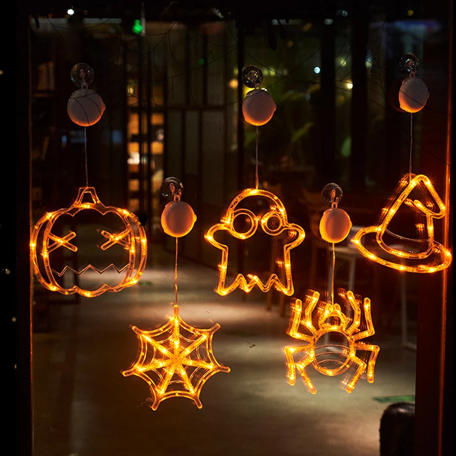 เทศกาลโคมไฟฮาโลวีนตกแต่งปาร์ตี้ Ghost โคมไฟฟักทองแขวนโคมไฟ Spider Web LED ดูดถ้วยโคมไฟ
