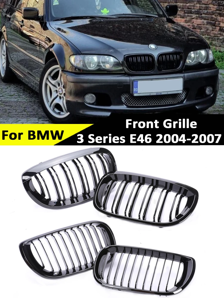 Grill for BMW 3 Series E46 2002-2005 Parts Front Bumper Kidney Dashboard 2/4 Doors Grill Air Center Racing Black Car Replacement